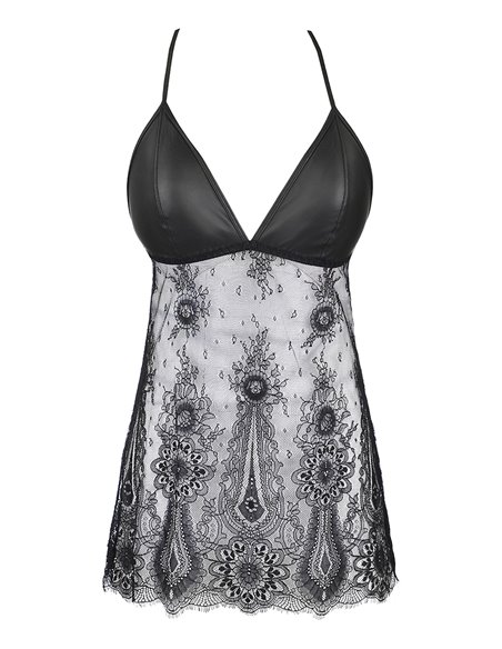 Nuisette dentelle et wetlook noire V-9789 - Axami