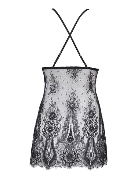 Nuisette dentelle et wetlook noire V-9789 - Axami