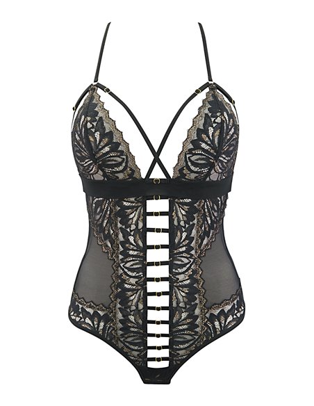 Body string tulle et dentelle noir V-10100 - Axami