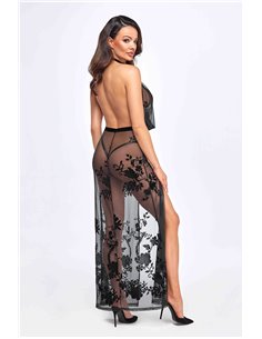 Robe longue dos nu Divinity F312 tulle floqué 2