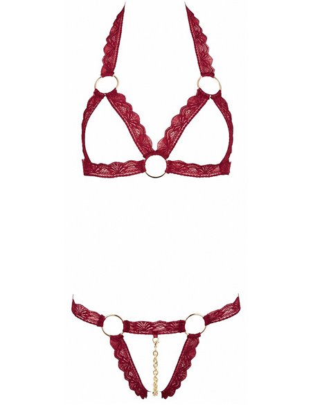 Ensemble string ouvert et seins nus bordeaux - Cottelli Lingerie