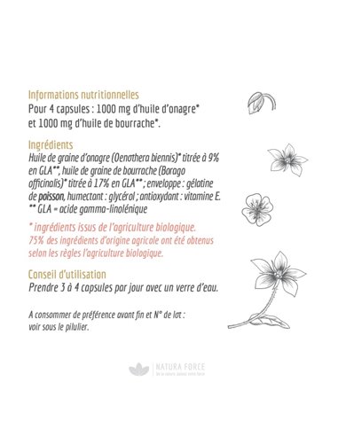Huile Onagre Bourrache Bio - gélules - Natura Force