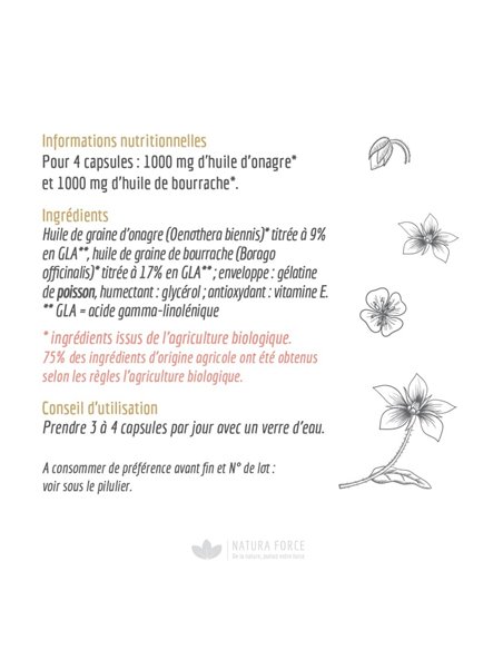 Huile Onagre Bourrache Bio - gélules - Natura Force