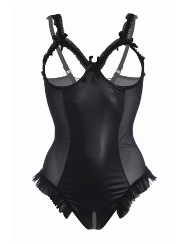 Body wetlook ouvert noir Mistique - Christine