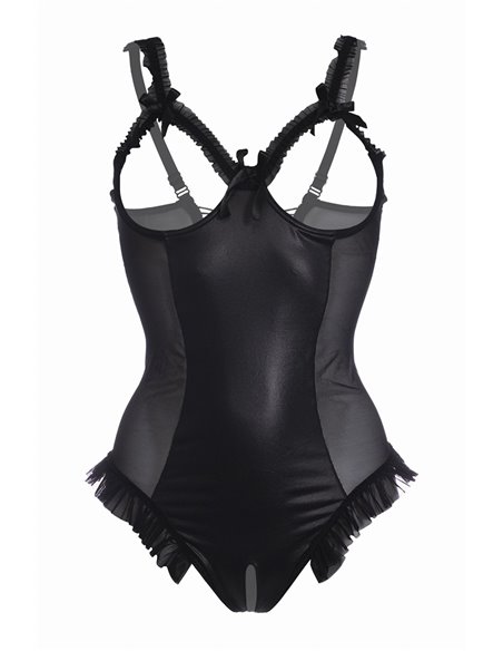 Body wetlook ouvert noir Mistique - Christine