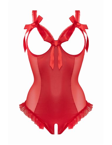 Body wetlook ouvert rouge Mistique - Christine