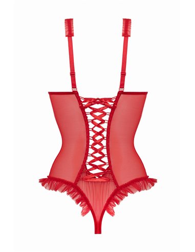 Body wetlook ouvert rouge Mistique - Christine