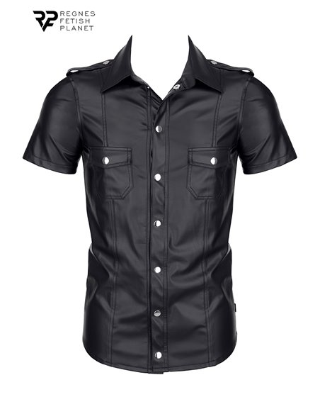 Chemise manches courtes wetlook noire Luca - Regnes